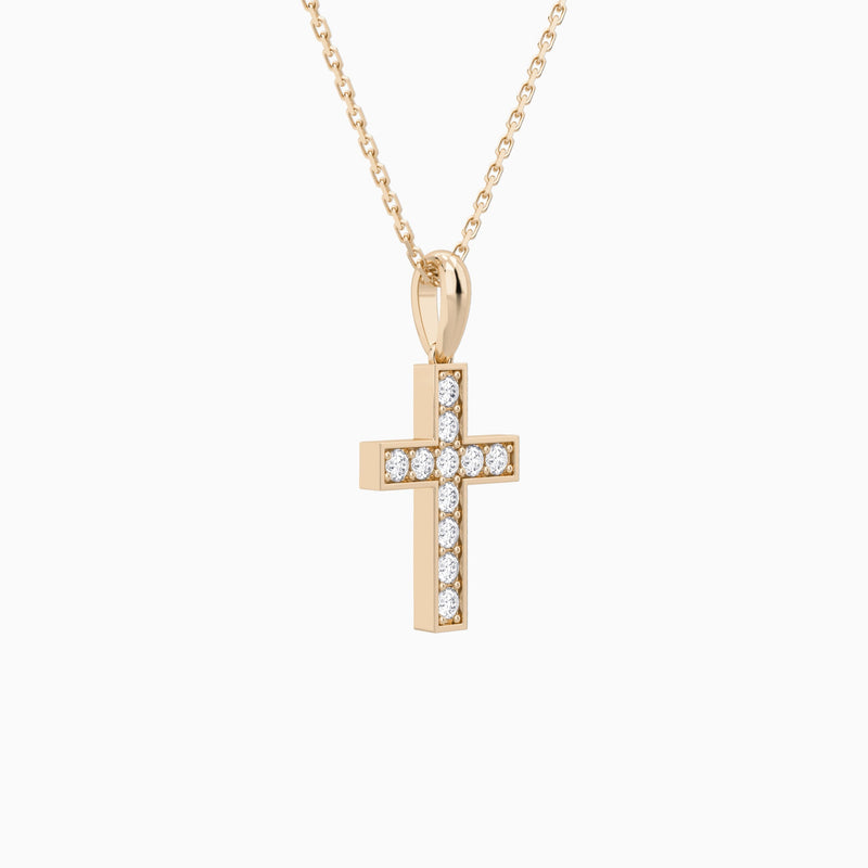 Bead Bright Set Lab Grown Diamond Cross Pendant Necklace In 14K Rose Gold - Front Angle View