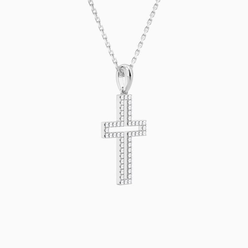 Classic Lab Grown Diamond Open Cross Pendant Necklace In Platinum - Front Angle View