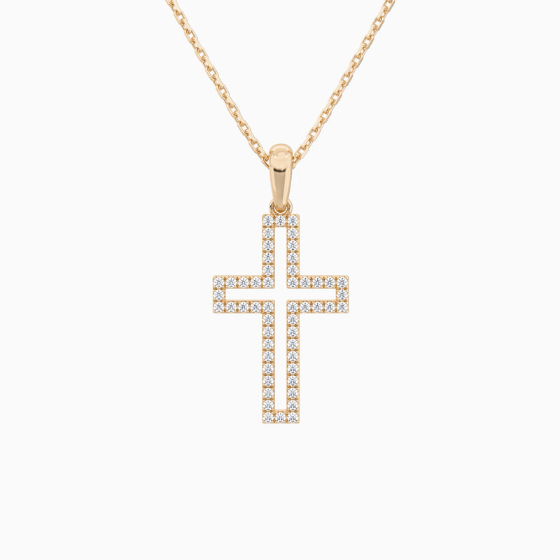 Classic Lab Grown Diamond Open Cross Pendant Necklace In 14K Rose Gold - Lucenjuri