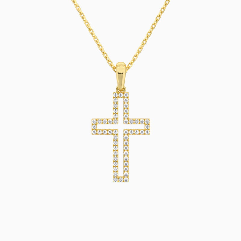 Classic Lab Grown Diamond Open Cross Pendant Necklace In 14K Yellow Gold - Lucenjuri