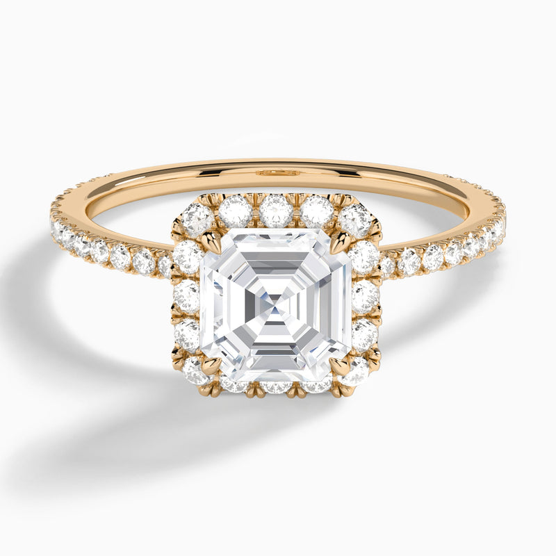 Asscher Luxe Calantha Halo Lab Diamond Engagement Ring In 14K Rose Gold - Lucenjuri - Lucenjuri