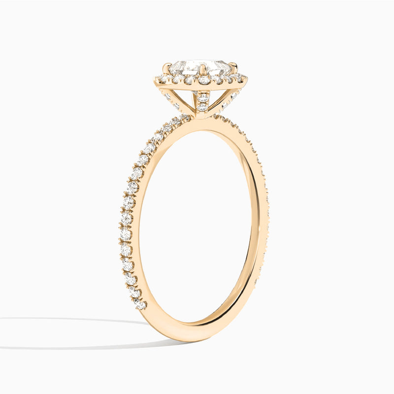 Asscher Luxe Calantha Halo Lab Diamond Engagement Ring In 14K Rose Gold, Angle View