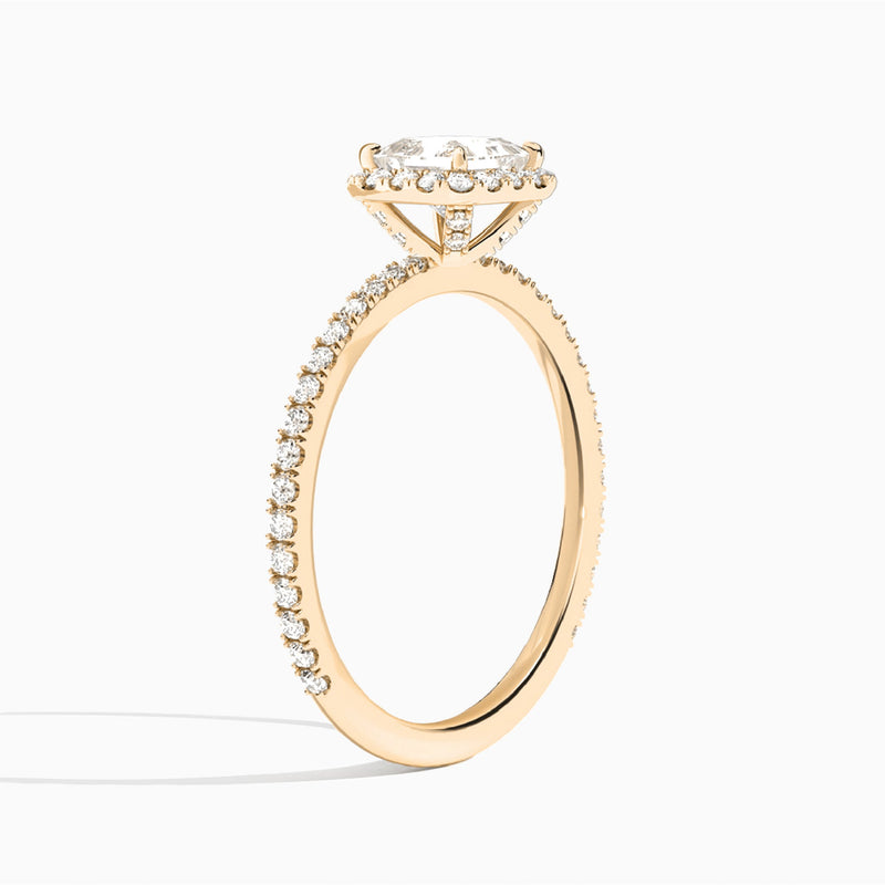 Princess Luxe Calantha Halo Lab Diamond Engagement Ring In 14K Rose Gold, Angle View