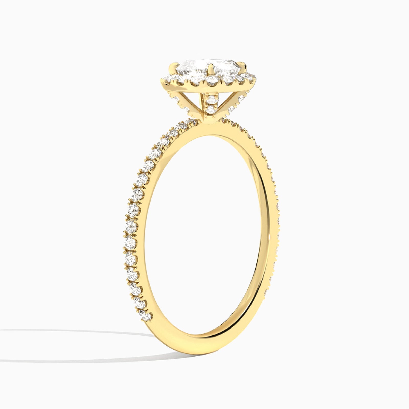 Cushion Luxe Calantha Halo Lab Diamond Engagement Ring In 14K Yellow Gold, Angle View