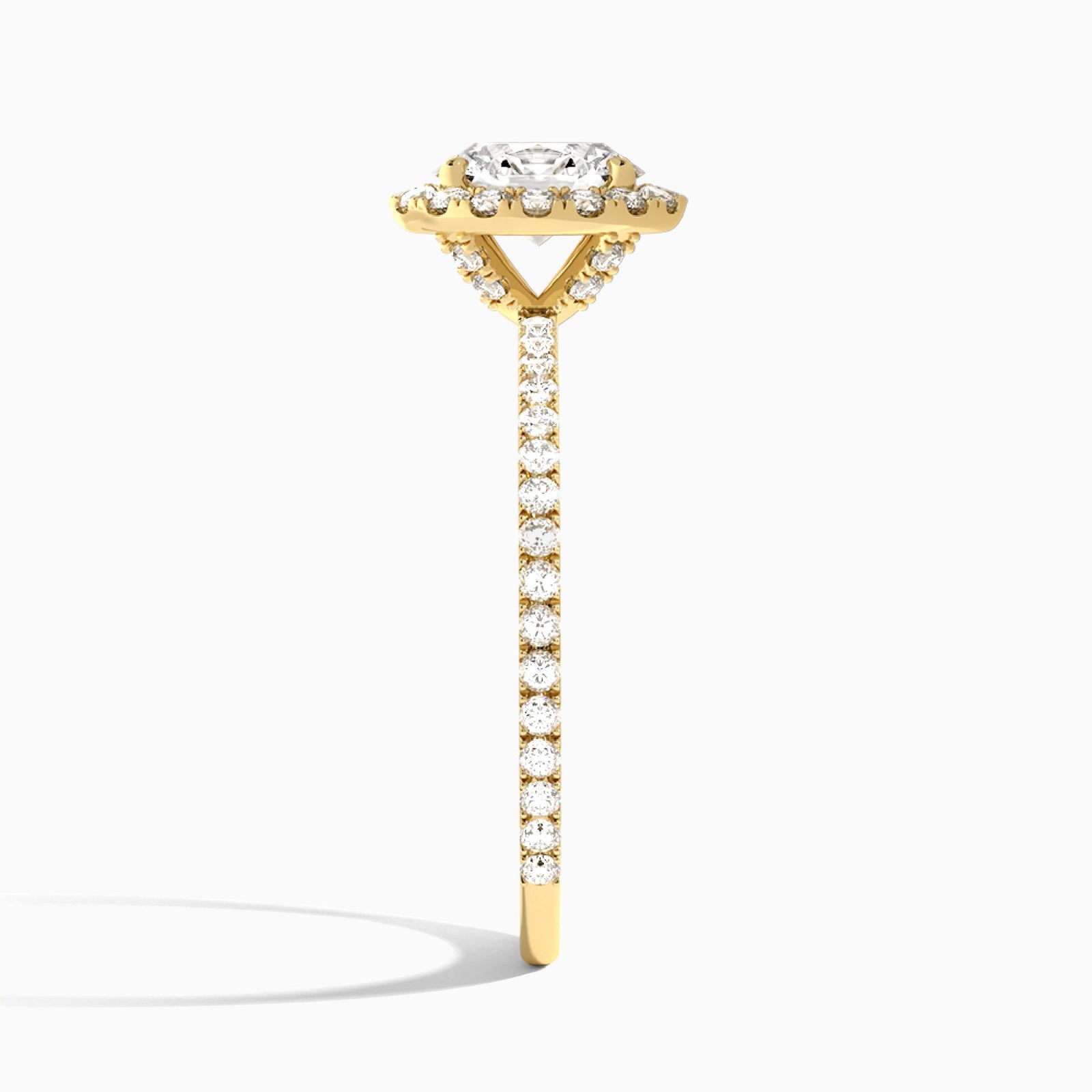 Oval Luxe Calantha Halo Lab Diamond Engagement Ring In 18K Yellow Gold, Side View