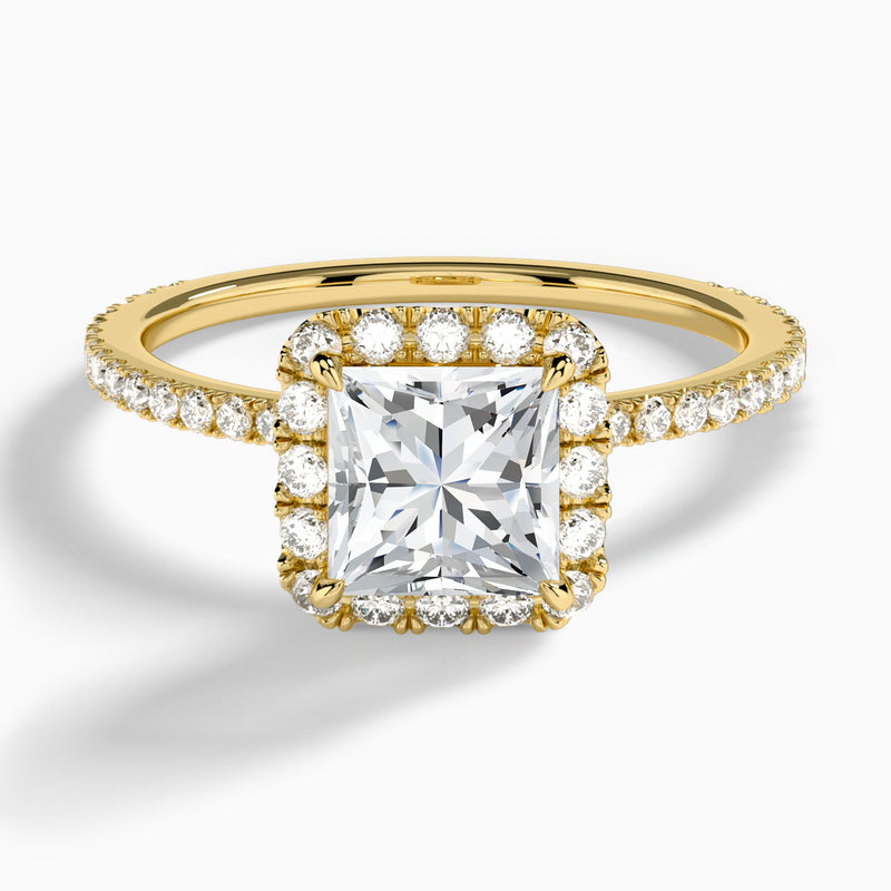 Princess Luxe Calantha Halo Lab Diamond Engagement Ring In 14K Yellow Gold - Lucenjuri - Lucenjuri