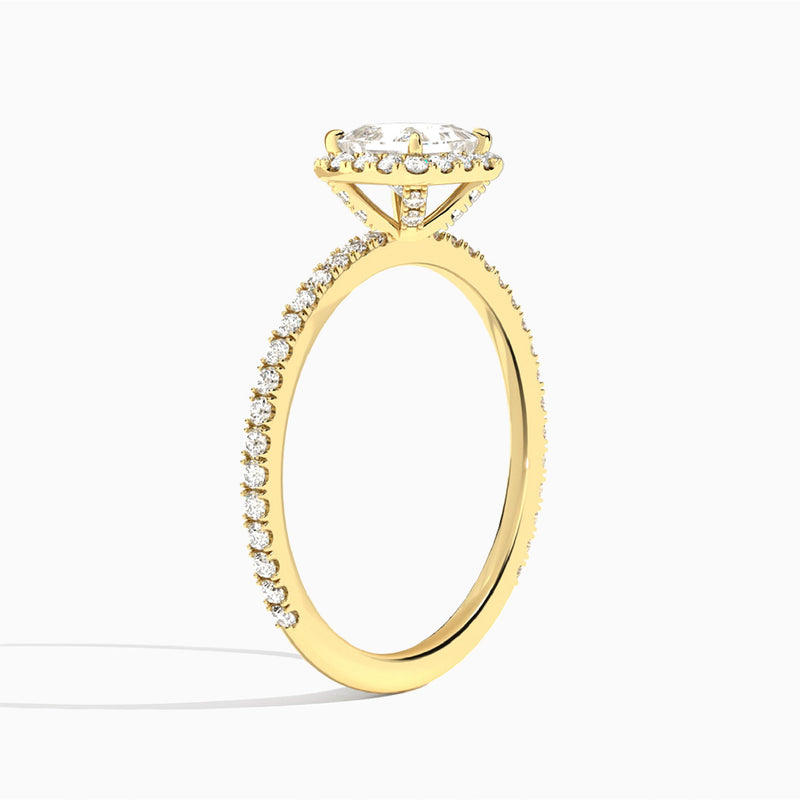 Princess Luxe Calantha Halo Lab Diamond Engagement Ring In 14K Yellow Gold, Angle View