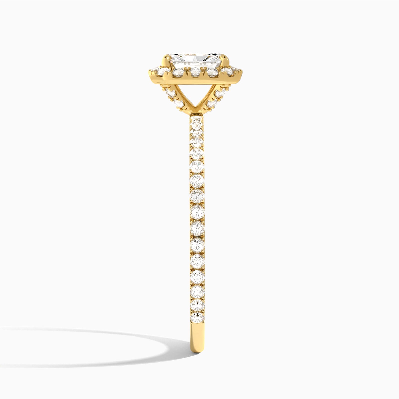 Radiant Luxe Calantha Halo Lab Diamond Engagement Ring In 18K Yellow Gold, Side View