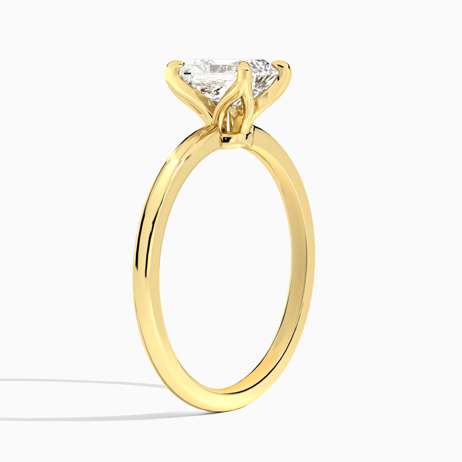 Radiant Petite Adora Solitaire Lab Diamond Engagement Ring In 14K Yellow Gold, Angle View