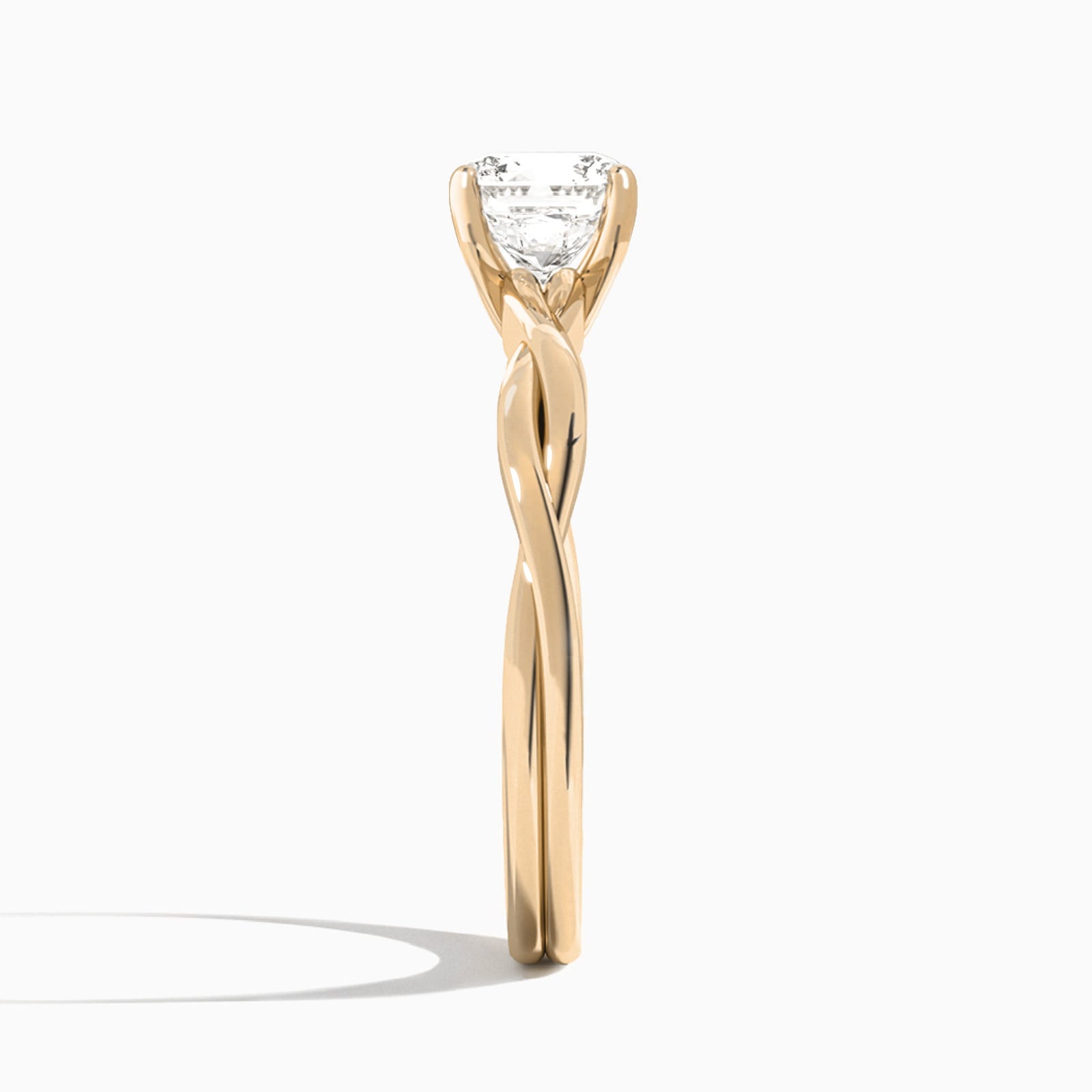 Cushion Twisted Vine Lab Grown Diamond Engagement Ring In 14K Rose Gold, Side View