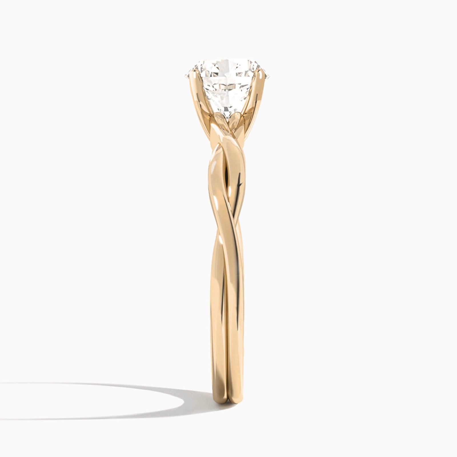 Round Twisted Vine Lab Grown Diamond Engagement Ring In 14K Rose Gold, Side View