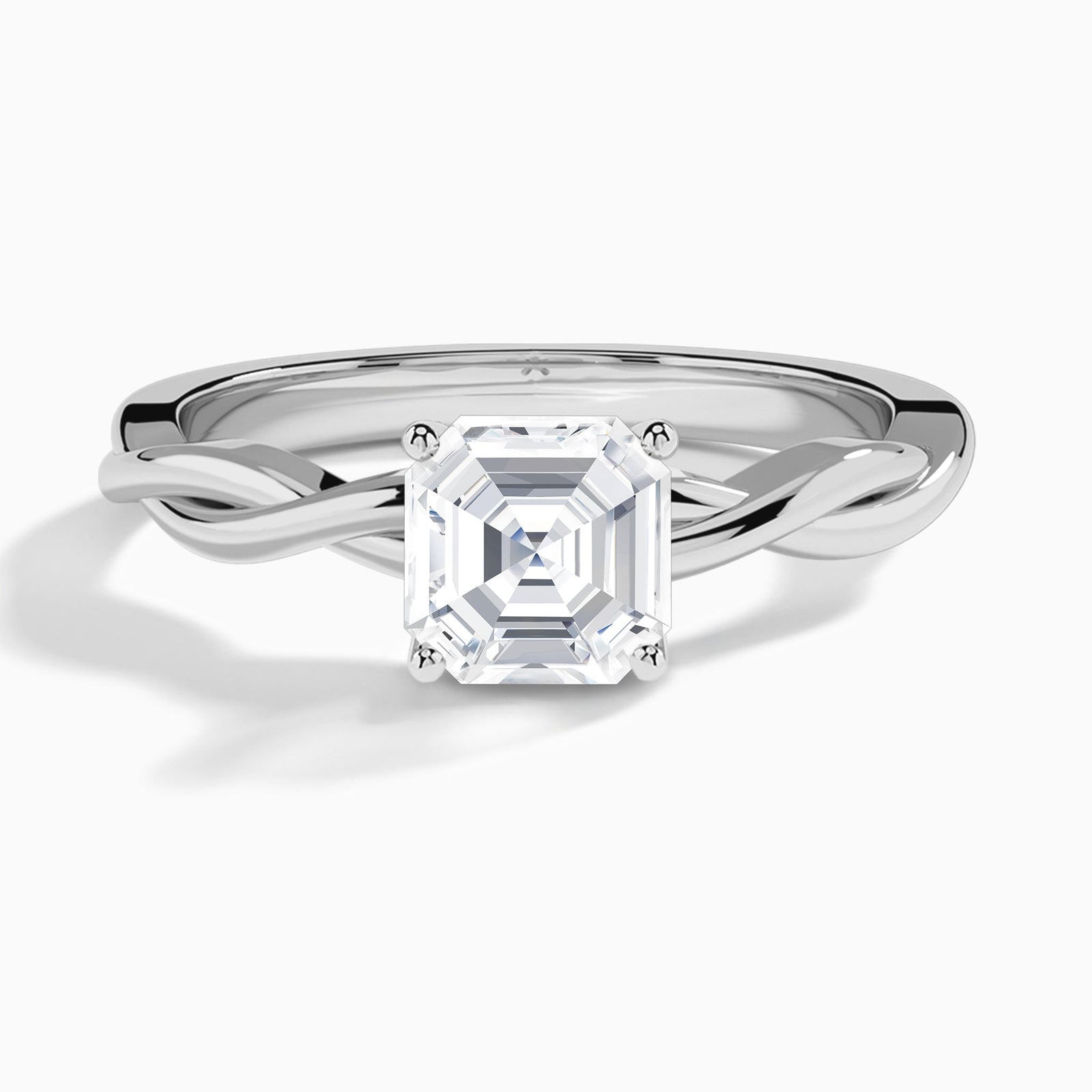 Asscher Twisted Vine Lab Grown Diamond Engagement Ring In 18K White Gold - Lucenjuri