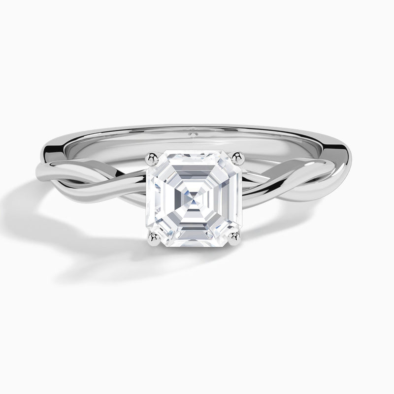 Asscher Twisted Vine Lab Grown Diamond Engagement Ring In 14K White Gold - Lucenjuri