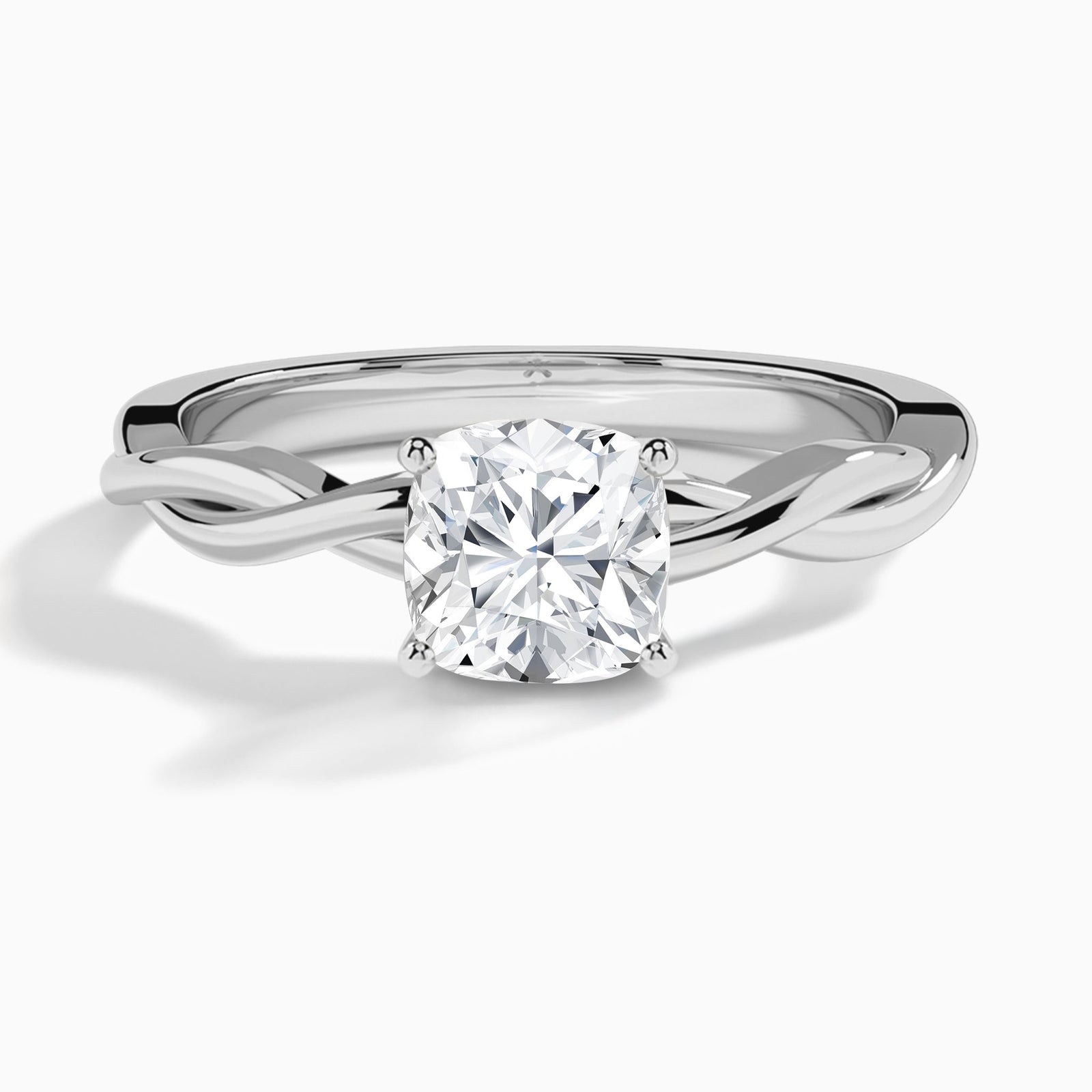Cushion Twisted Vine Lab Grown Diamond Engagement Ring In 14K White Gold - Lucenjuri