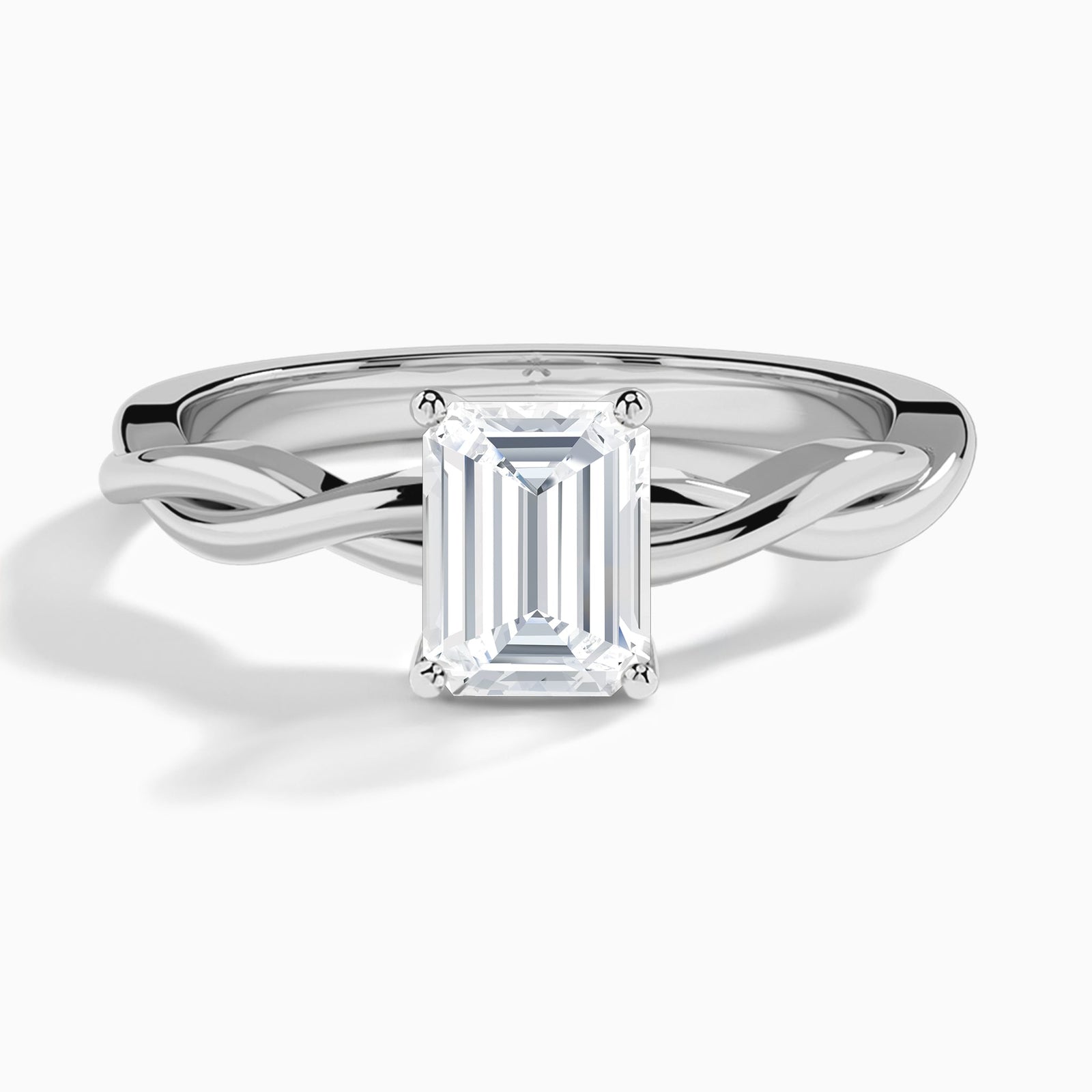 Emerald Twisted Vine Lab Grown Diamond Engagement Ring In 18K White Gold - Lucenjuri