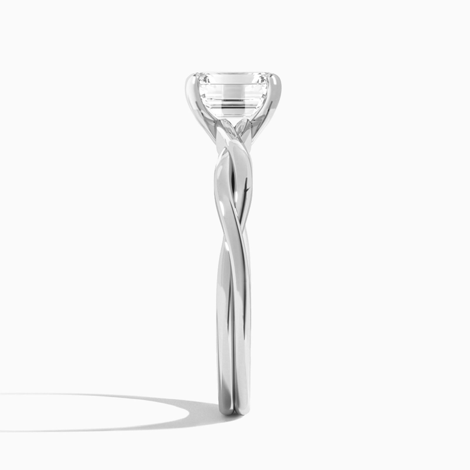 Emerald Twisted Vine Lab Grown Diamond Engagement Ring In 18K White Gold, Side View