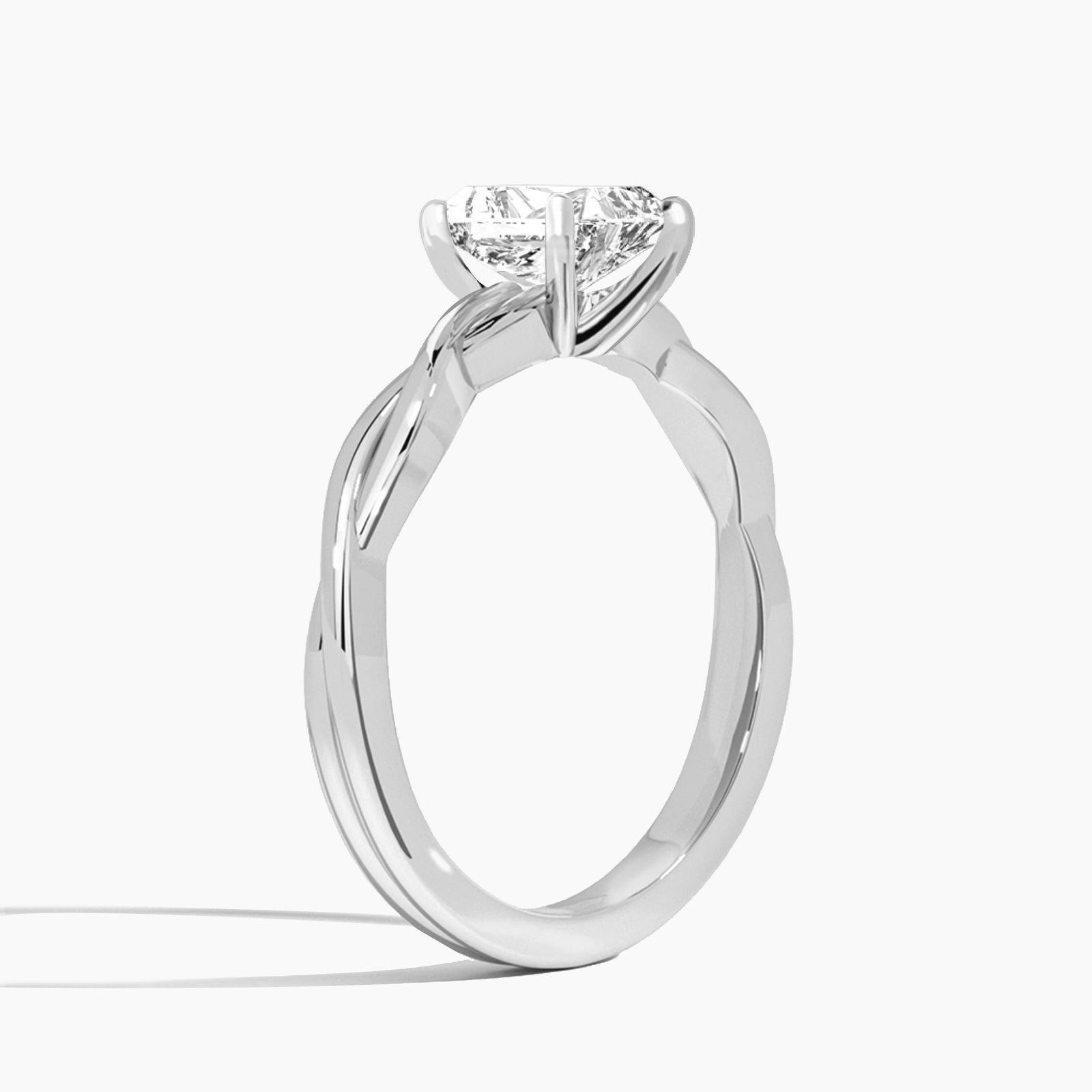 Radiant Twisted Vine Lab Grown Diamond Engagement Ring In 14K White Gold, Angle View