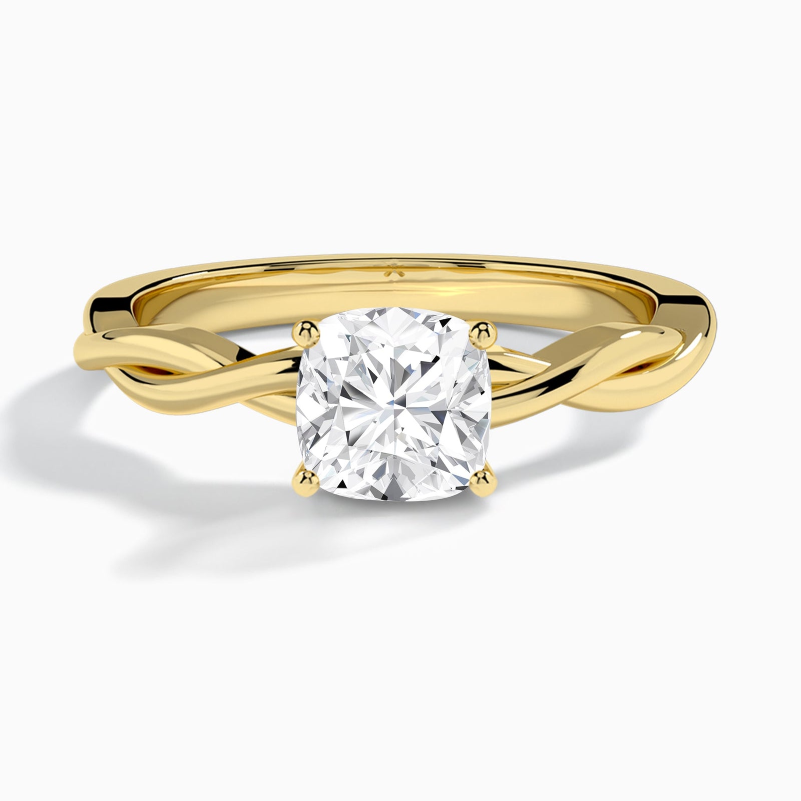 Cushion Twisted Vine Lab Grown Diamond Engagement Ring In 14K Yellow Gold - Lucenjuri