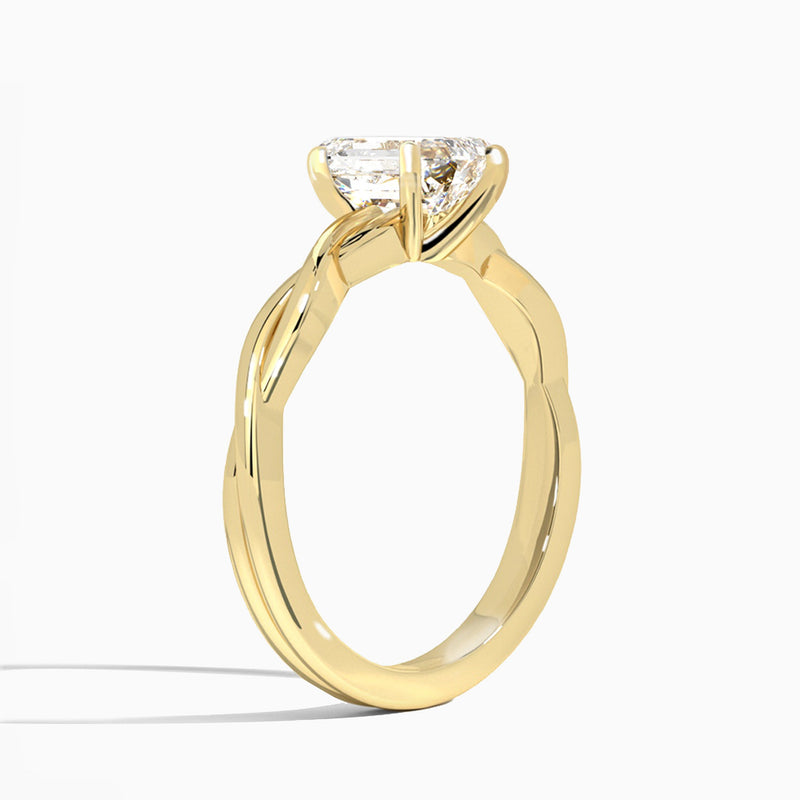 Emerald Twisted Vine Lab Grown Diamond Engagement Ring In 18K Yellow Gold, Angle View