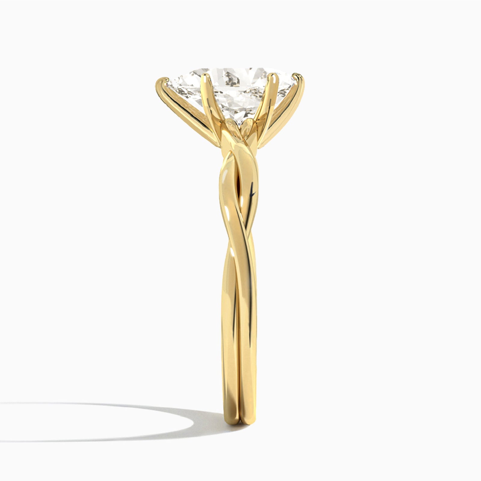 Pear Twisted Vine Lab Grown Diamond Engagement Ring In 14K Yellow Gold, Side View