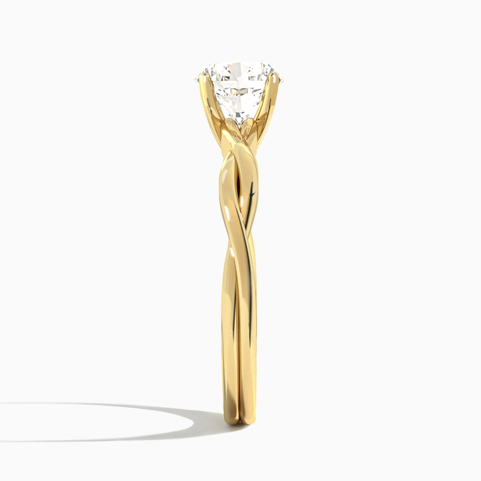 Round Twisted Vine Lab Grown Diamond Engagement Ring In 14K Yellow Gold, Side View