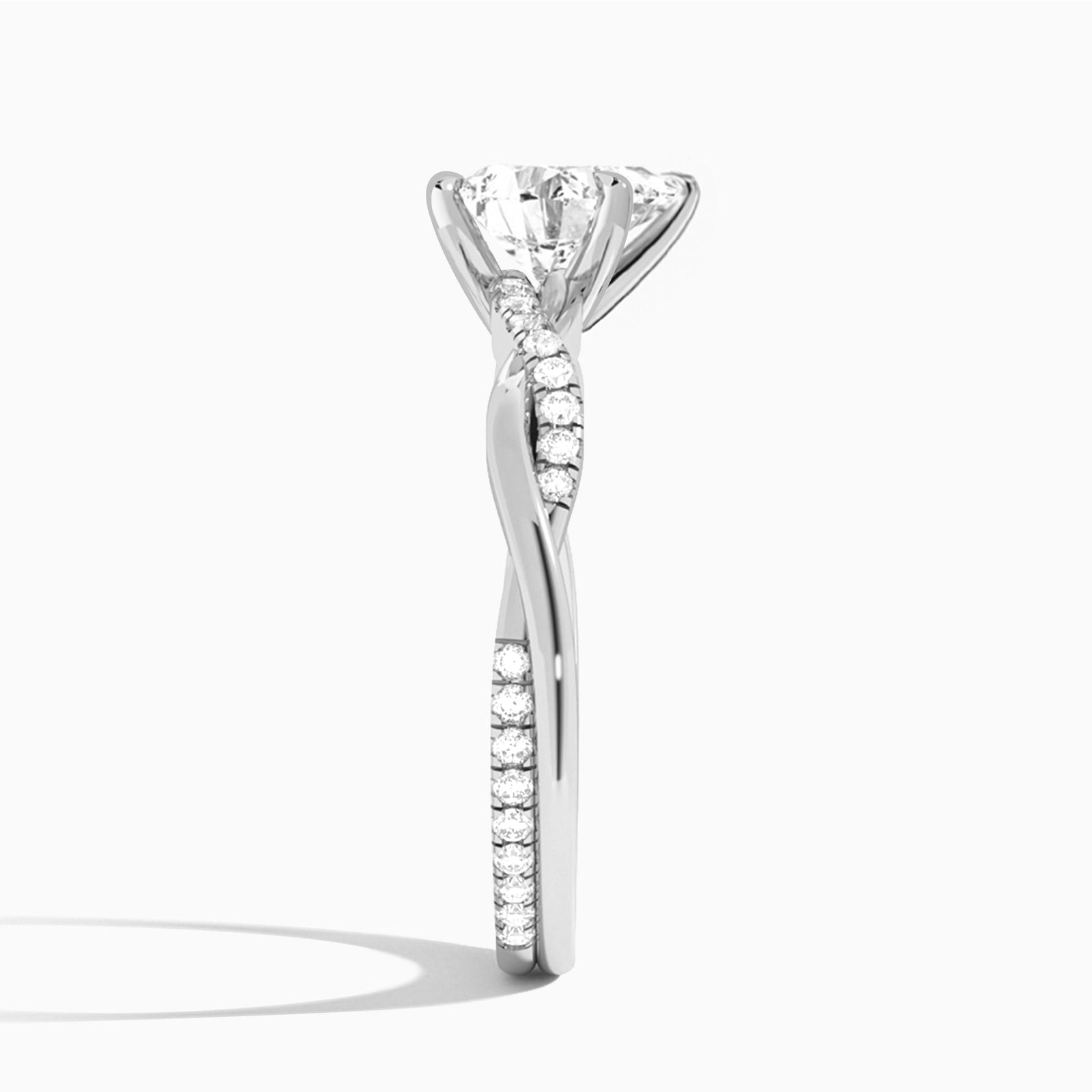 Heart Accented Twisted Vine Lab Diamond Engagement Ring In Platinum, Side View
