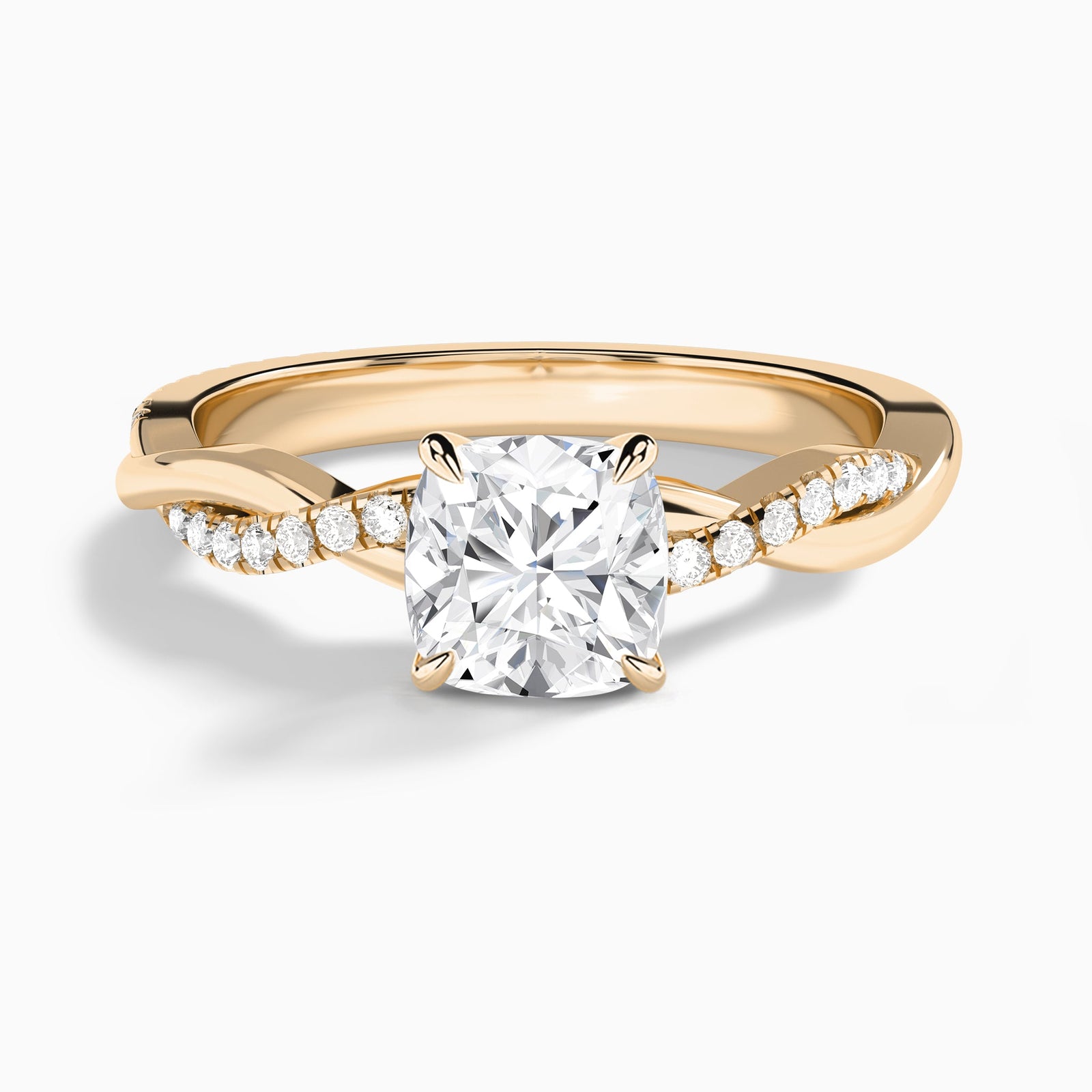 Cushion Accented Twisted Vine Lab Diamond Engagement Ring In 14K Rose Gold - Lucenjuri