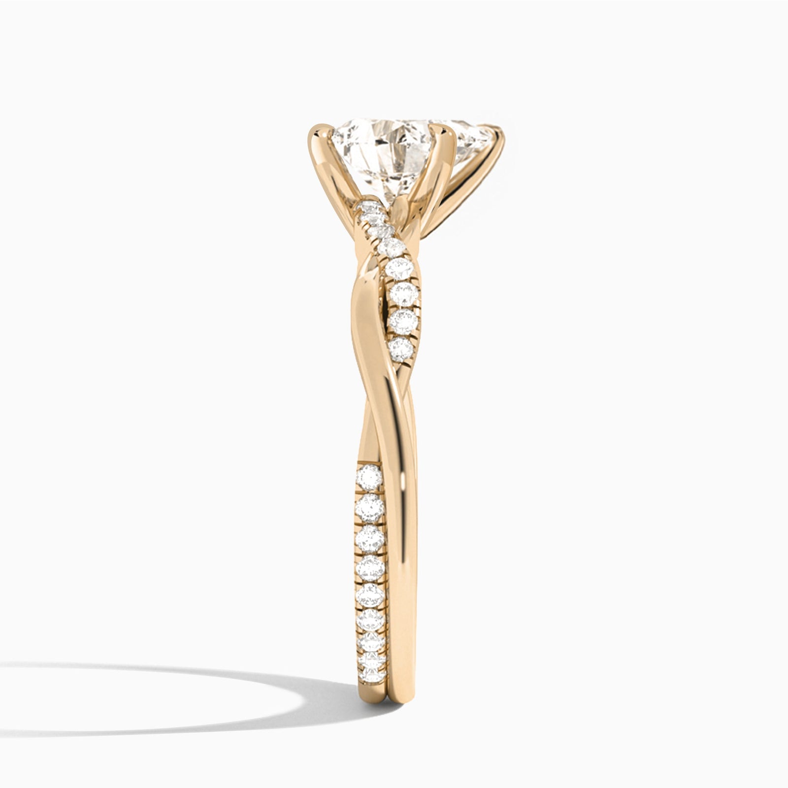 Heart Accented Twisted Vine Lab Diamond Engagement Ring In 14K Rose Gold, Side View