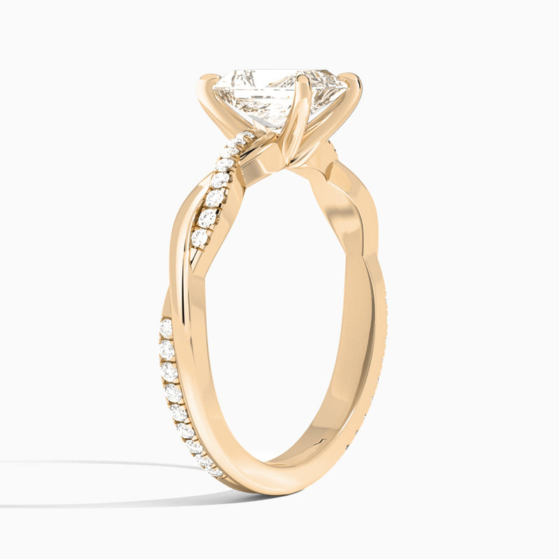 Radiant Accented Twisted Vine Lab Diamond Engagement Ring In 14K Rose Gold, Angle View