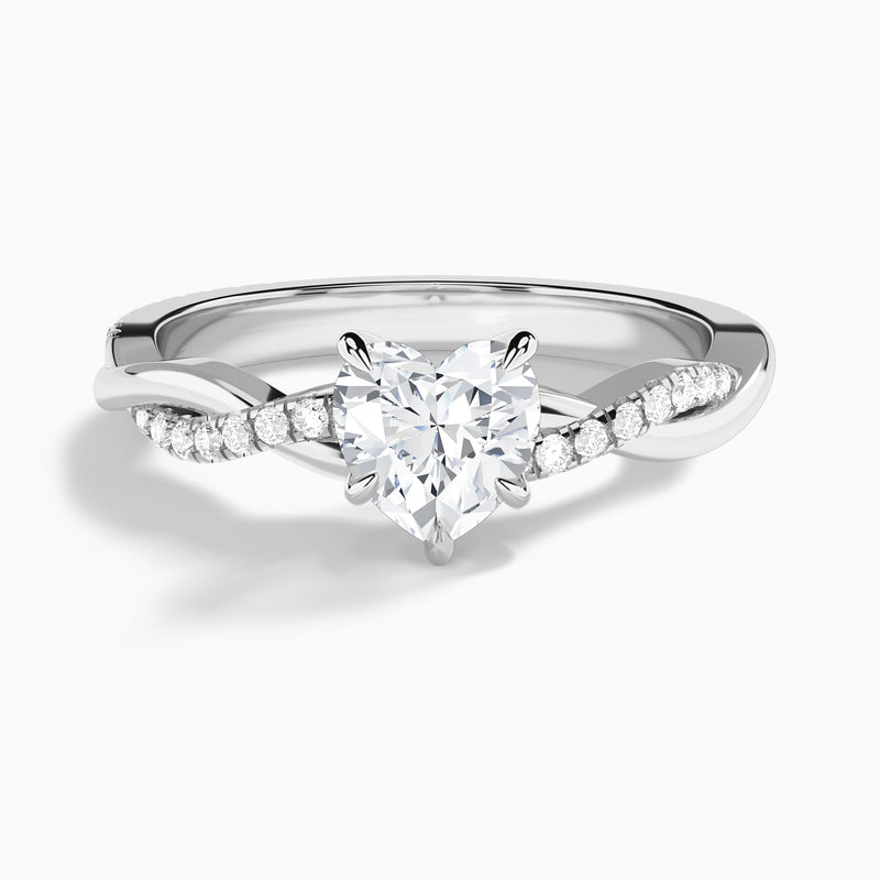 Heart Accented Twisted Vine Lab Diamond Engagement Ring In 14K White Gold - Lucenjuri
