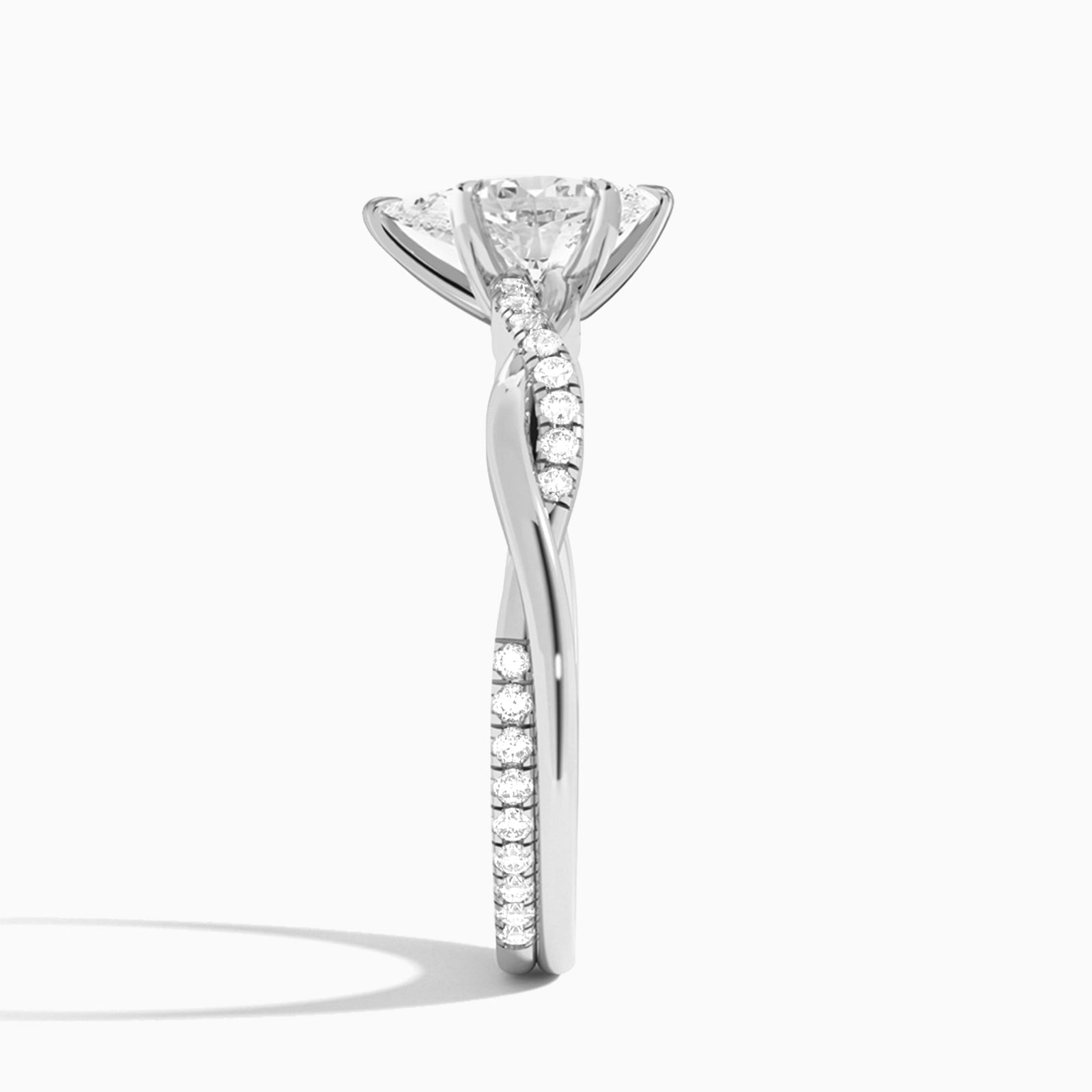 Pear Accented Twisted Vine Lab Diamond Engagement Ring In 14K White Gold, Side View