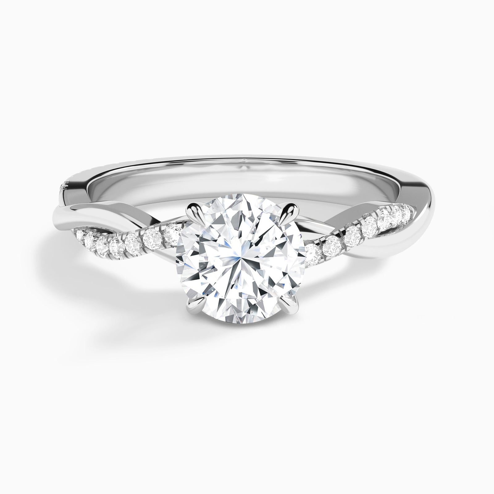 Round Accented Twisted Vine Lab Diamond Engagement Ring In 14K White Gold - Lucenjuri