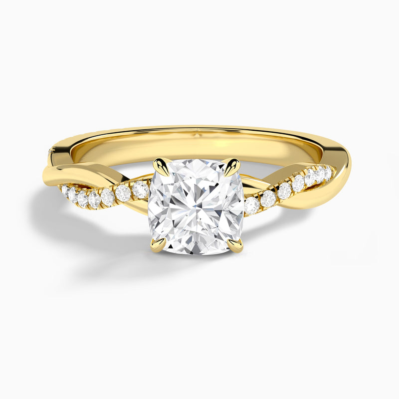 Cushion Accented Twisted Vine Lab Diamond Engagement Ring In 14K Yellow Gold - Lucenjuri