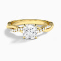Cushion Accented Twisted Vine Lab Diamond Engagement Ring In 14K Yellow Gold - Lucenjuri