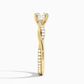 Cushion Accented Twisted Vine Lab Diamond Engagement Ring In 14K Yellow Gold, Side View