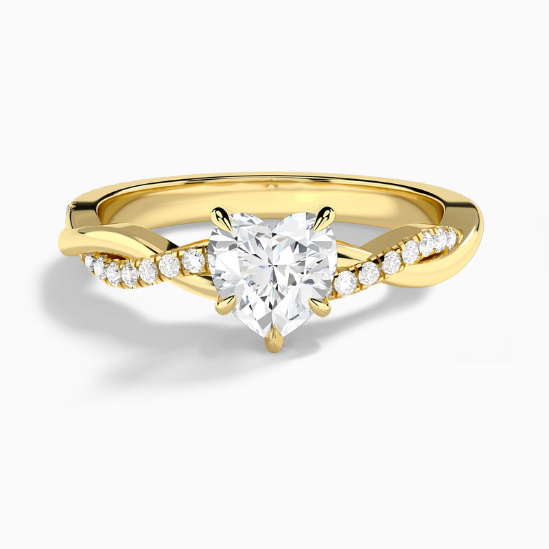 Heart Accented Twisted Vine Lab Diamond Engagement Ring In 14K Yellow Gold - Lucenjuri