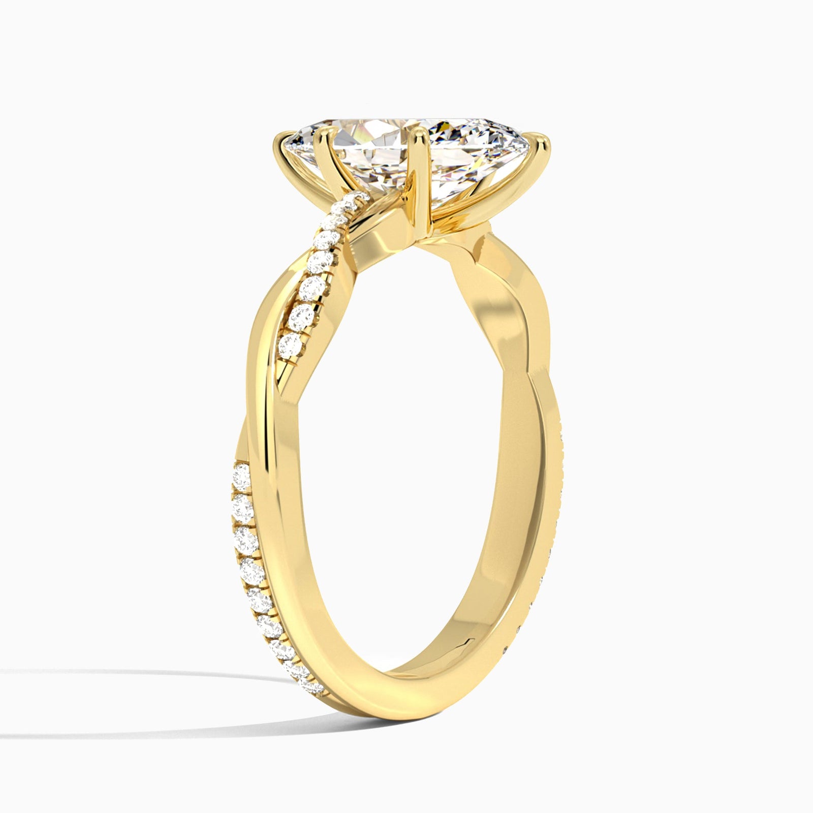 Marquise Accented Twisted Vine Lab Diamond Engagement Ring In 14K Yellow Gold, Angle View