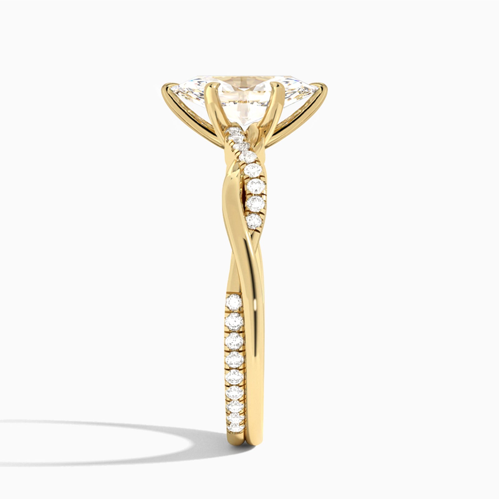 Marquise Accented Twisted Vine Lab Diamond Engagement Ring In 14K Yellow Gold, Side View