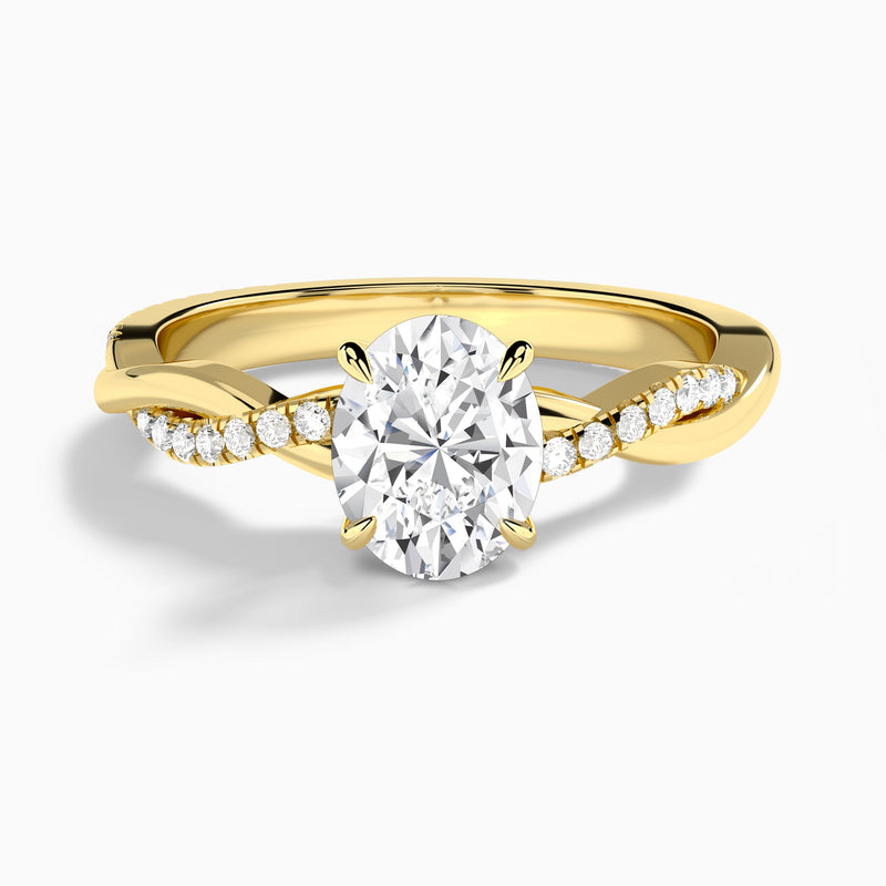 Oval Accented Twisted Vine Lab Diamond Engagement Ring In 14K Yellow Gold - Lucenjuri