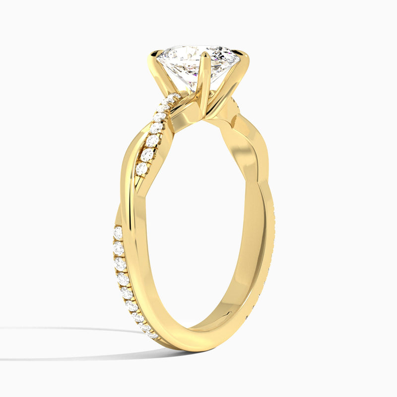 Oval Accented Twisted Vine Lab Diamond Engagement Ring In 14K Yellow Gold, Angle View