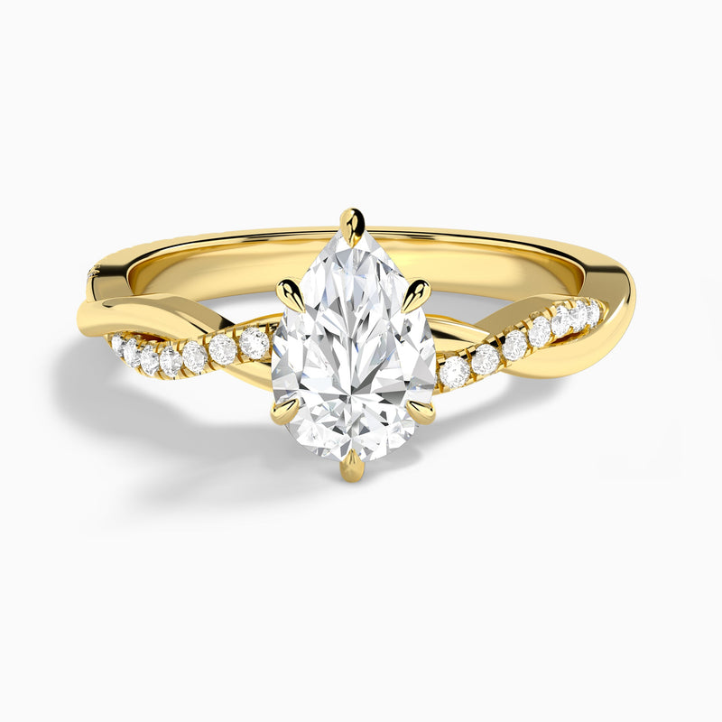 Pear Accented Twisted Vine Lab Diamond Engagement Ring In 14K Yellow Gold - Lucenjuri