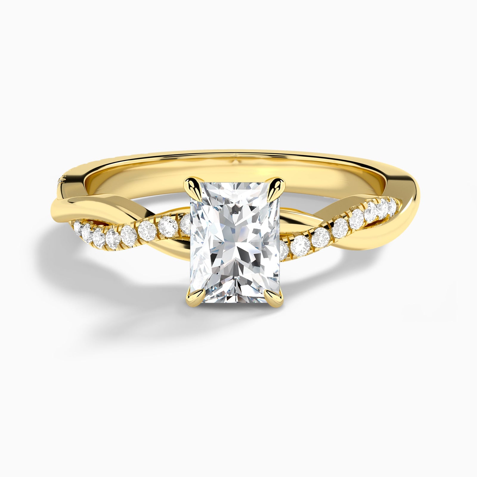 Radiant Accented Twisted Vine Lab Diamond Engagement Ring In 14K Yellow Gold - Lucenjuri