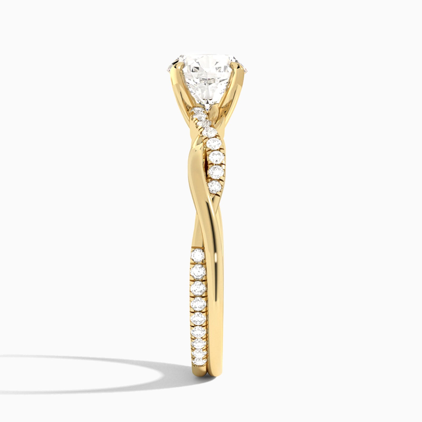 Round Accented Twisted Vine Lab Diamond Engagement Ring In 14K Yellow Gold, Side View