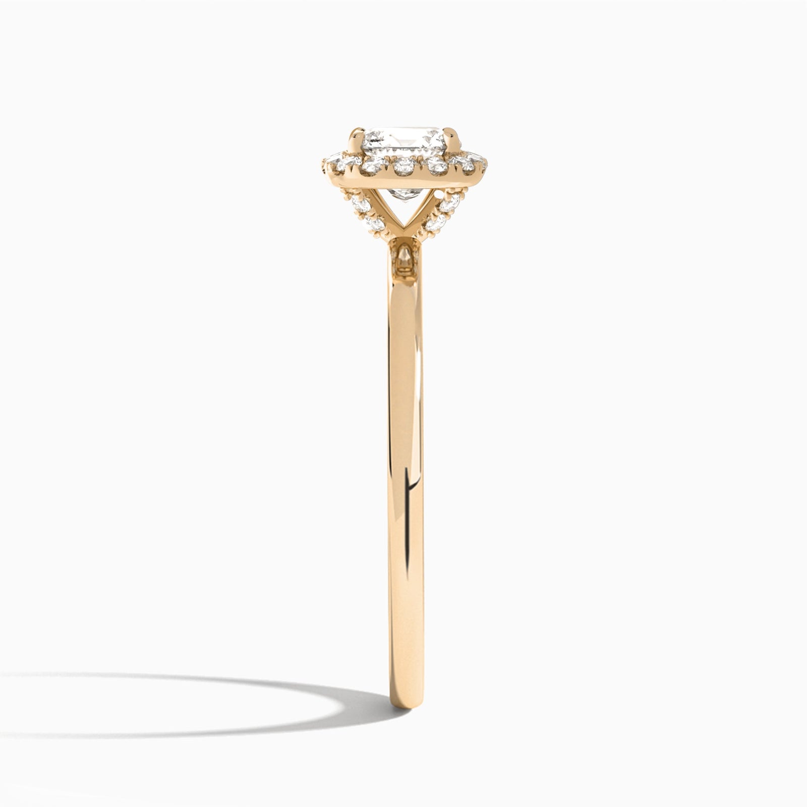 Cushion Calantha Halo Lab Grown Diamond Engagement Ring In 14K Rose Gold, Side View