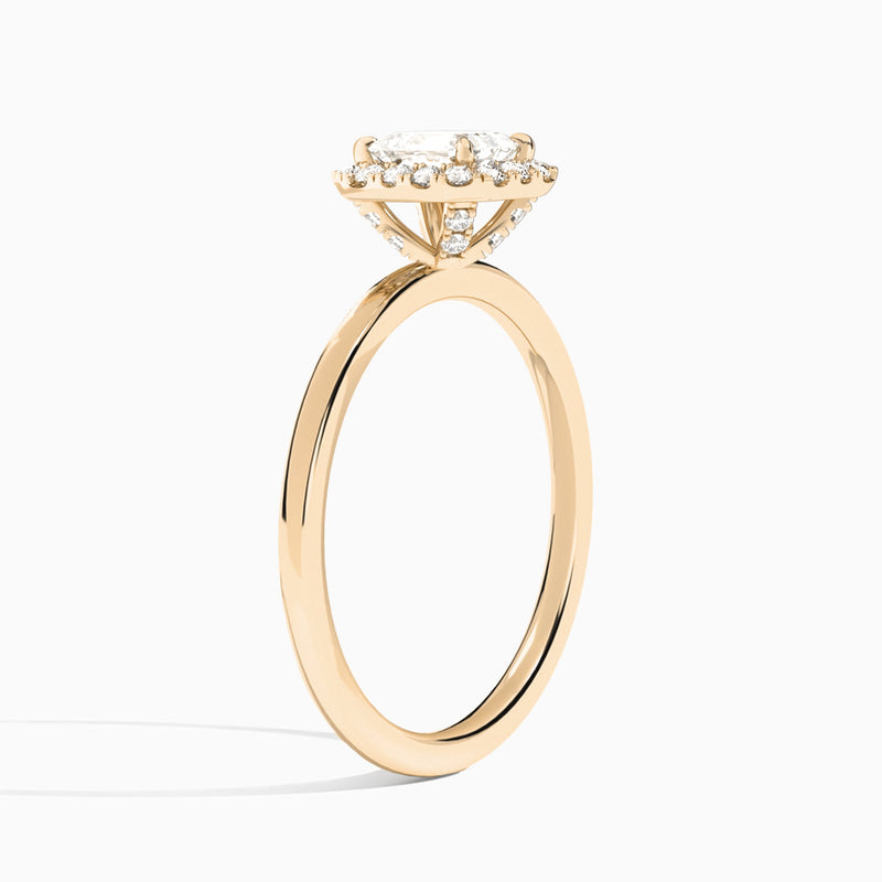 Emerald Calantha Halo Lab Grown Diamond Engagement Ring In 14K Rose Gold, Angle View