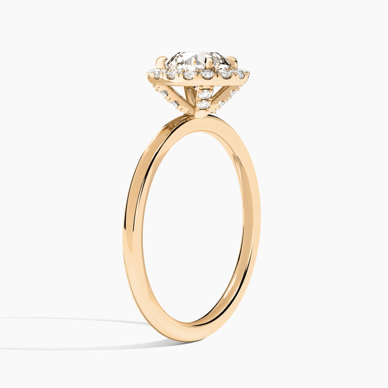 Round Calantha Halo Lab Grown Diamond Engagement Ring In 14K Rose Gold, Angle View