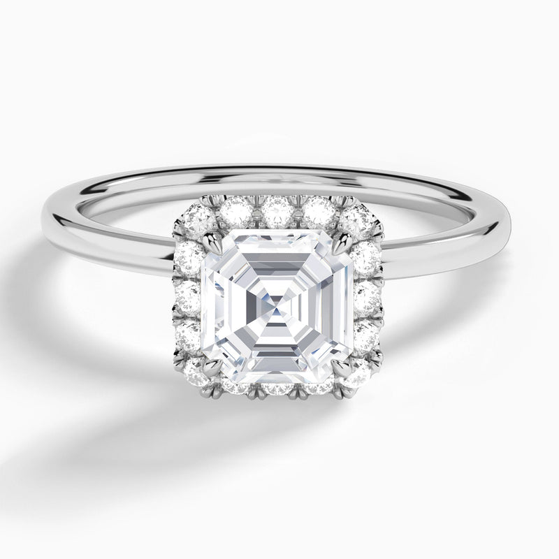 Asscher Calantha Halo Lab Grown Diamond Engagement Ring In 14K White Gold - Lucenjuri