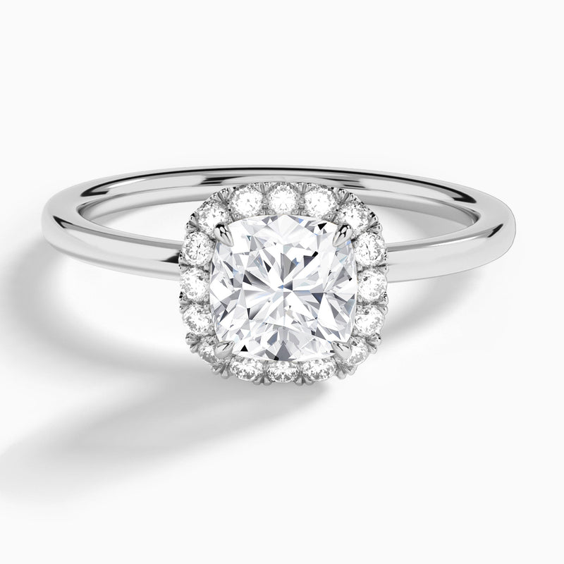 Cushion Calantha Halo Lab Grown Diamond Engagement Ring In 14K White Gold - Lucenjuri