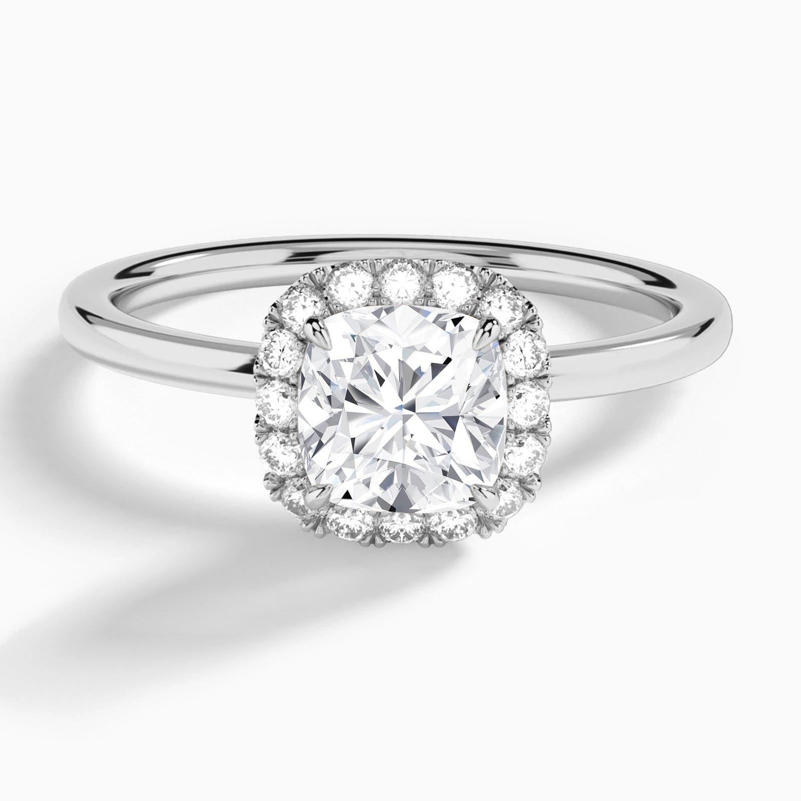 Cushion Calantha Halo Lab Grown Diamond Engagement Ring In 14K White Gold - Lucenjuri