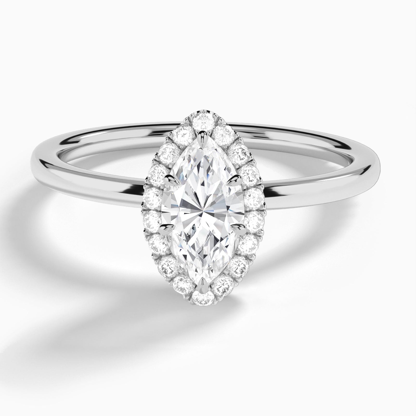 Marquise Calantha Halo Lab Grown Diamond Engagement Ring In 14K White Gold - Lucenjuri